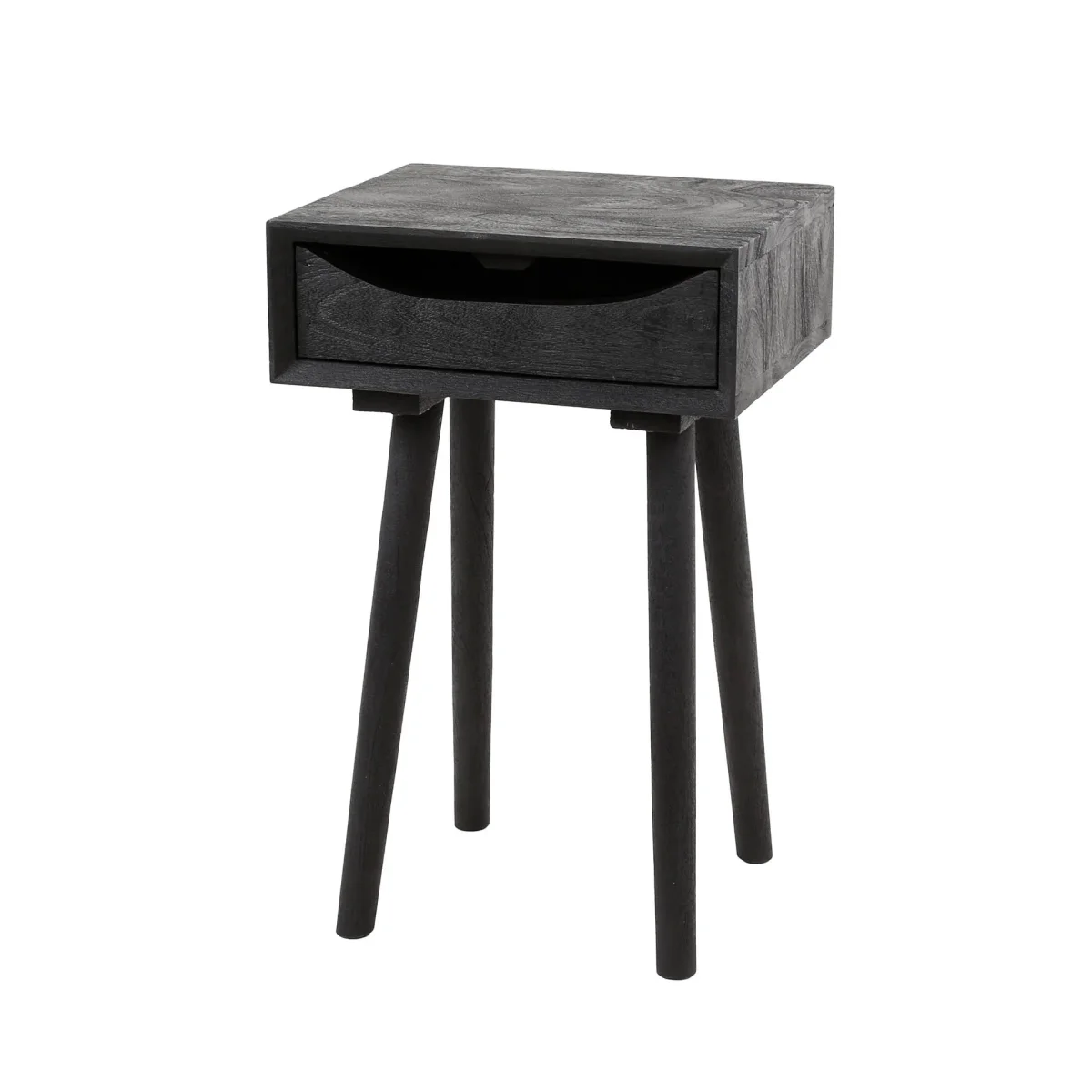 Table de nuit Davey en bois d'acacia noir avec tiroir et encoche – Image 6