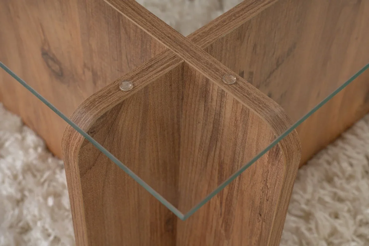 Table basse en mélamine de pin atlantique verre opale 105x65x30 cm – Image 4