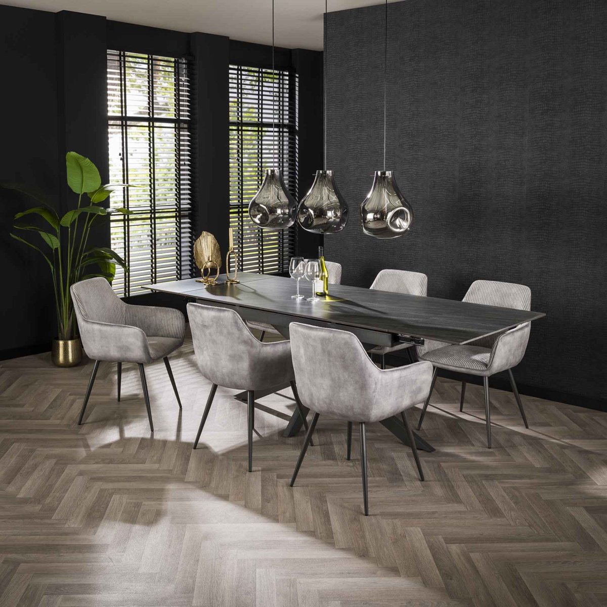 Chaise de salle à manger Rivo Rib Rock Argent Tissu à rayures Assise – Image 3