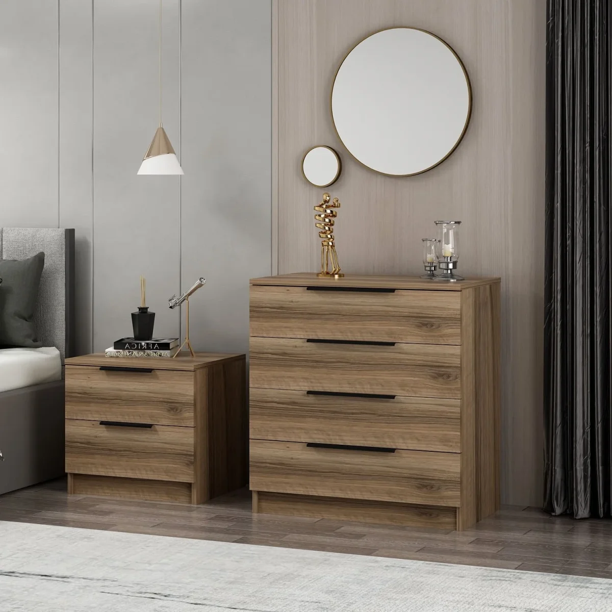 Coffre de tiroirs kala plus mélamine noix 73x77x42 cm – Image 5