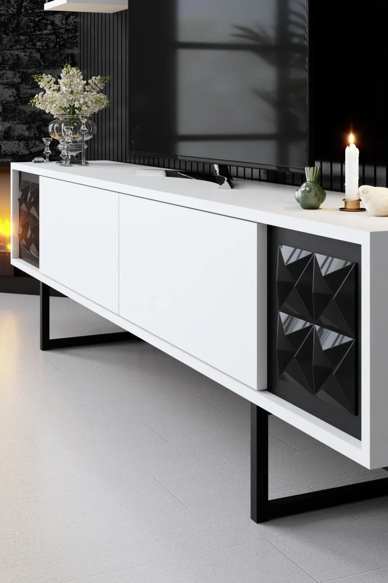 Ensemble de meubles télévisés Black Blanc Black Mélamine 180x48x30 cm – Image 6