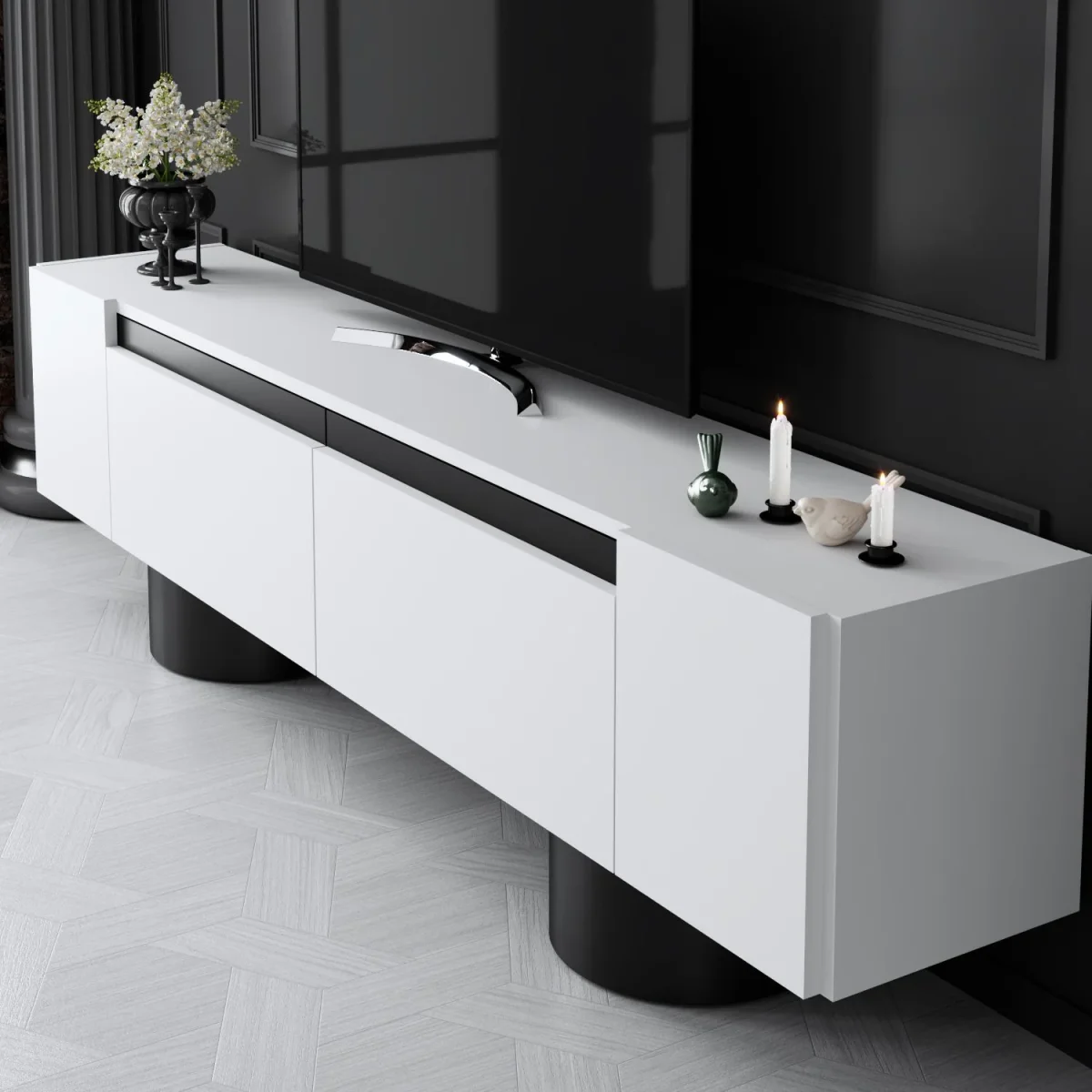 Meuble TV Bohemia Blanc 180x50x30 - Cadre Noir – Image 5