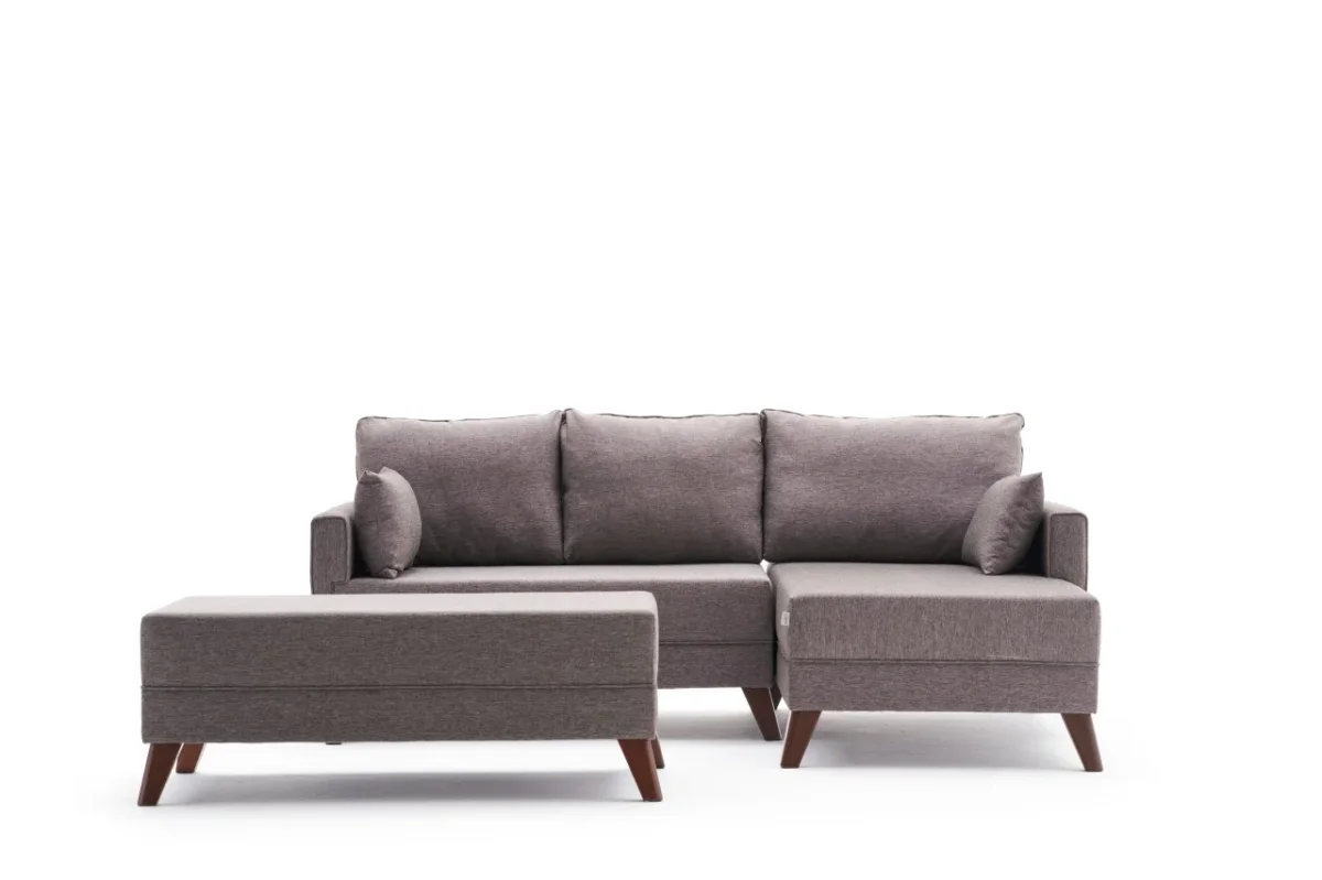 Canapé-lit en tissu taupe - deux places - avec pouf - angle droit - Bella – Image 4