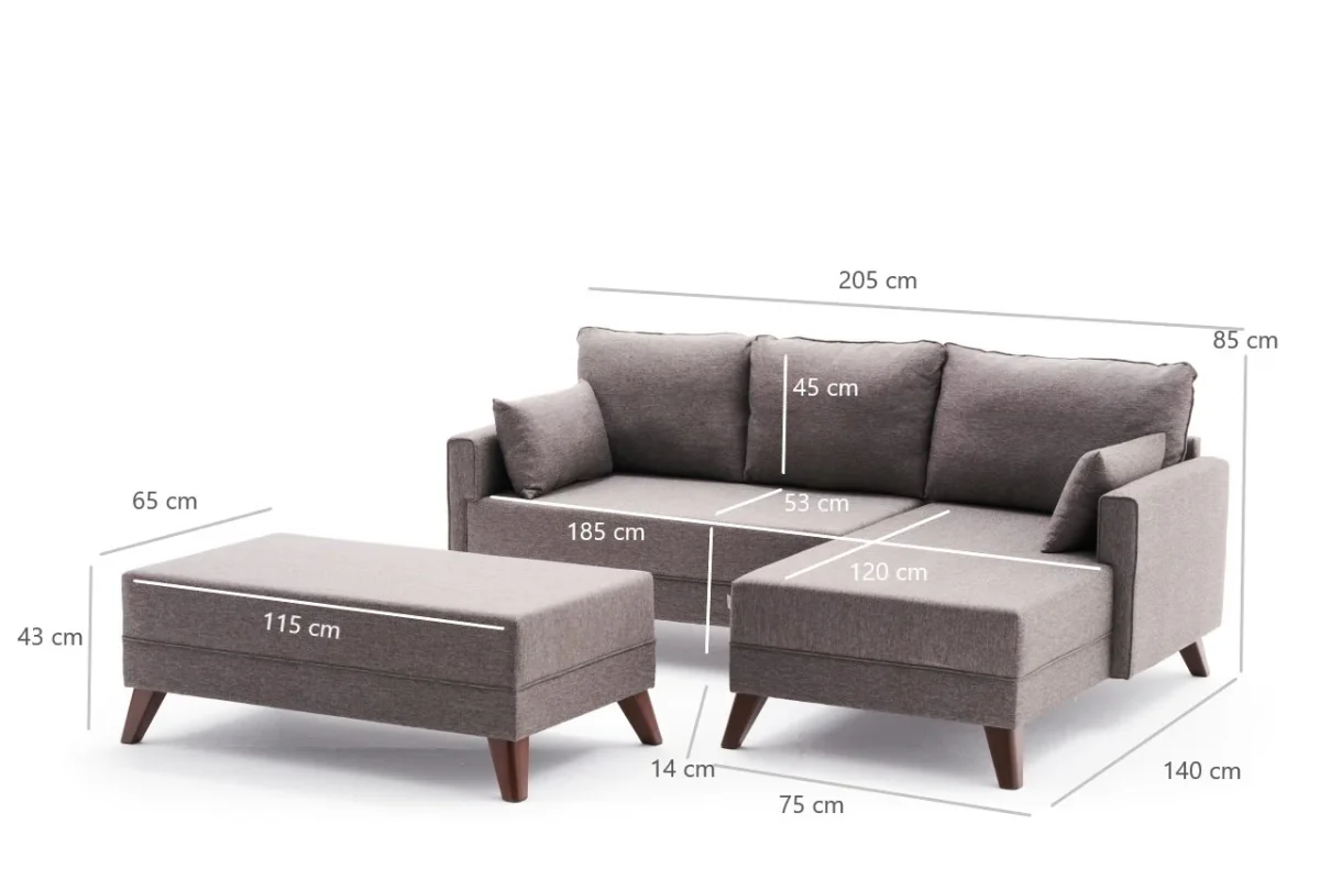 Canapé-lit en tissu taupe - deux places - avec pouf - angle droit - Bella – Image 6