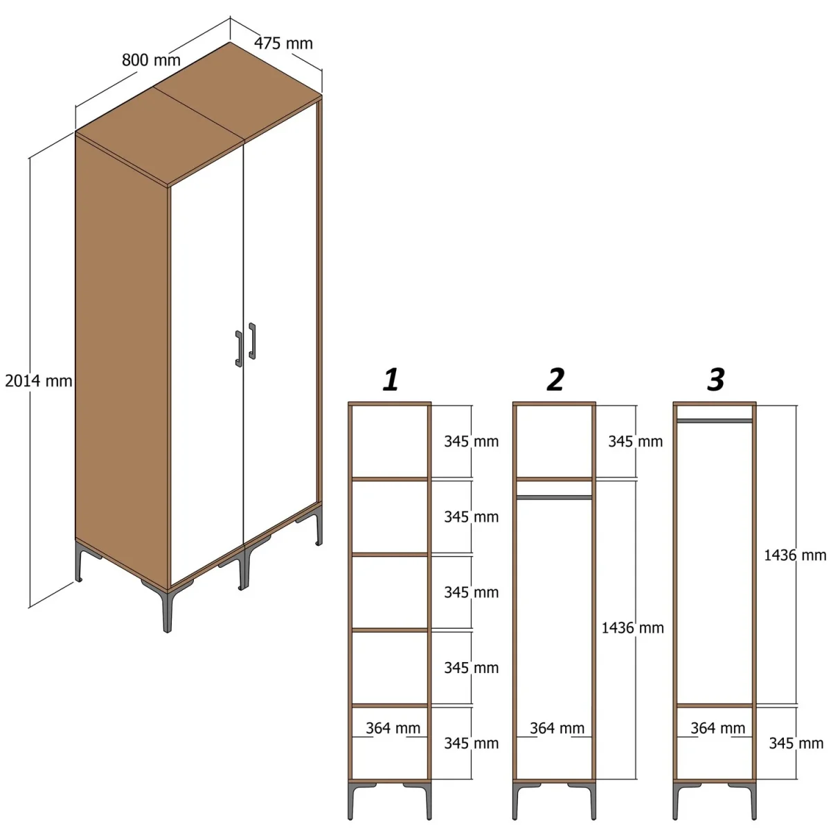 Armoire Kumsal RR Walnut Mélamine blanche 80x47.5x201.4 cm – Image 7
