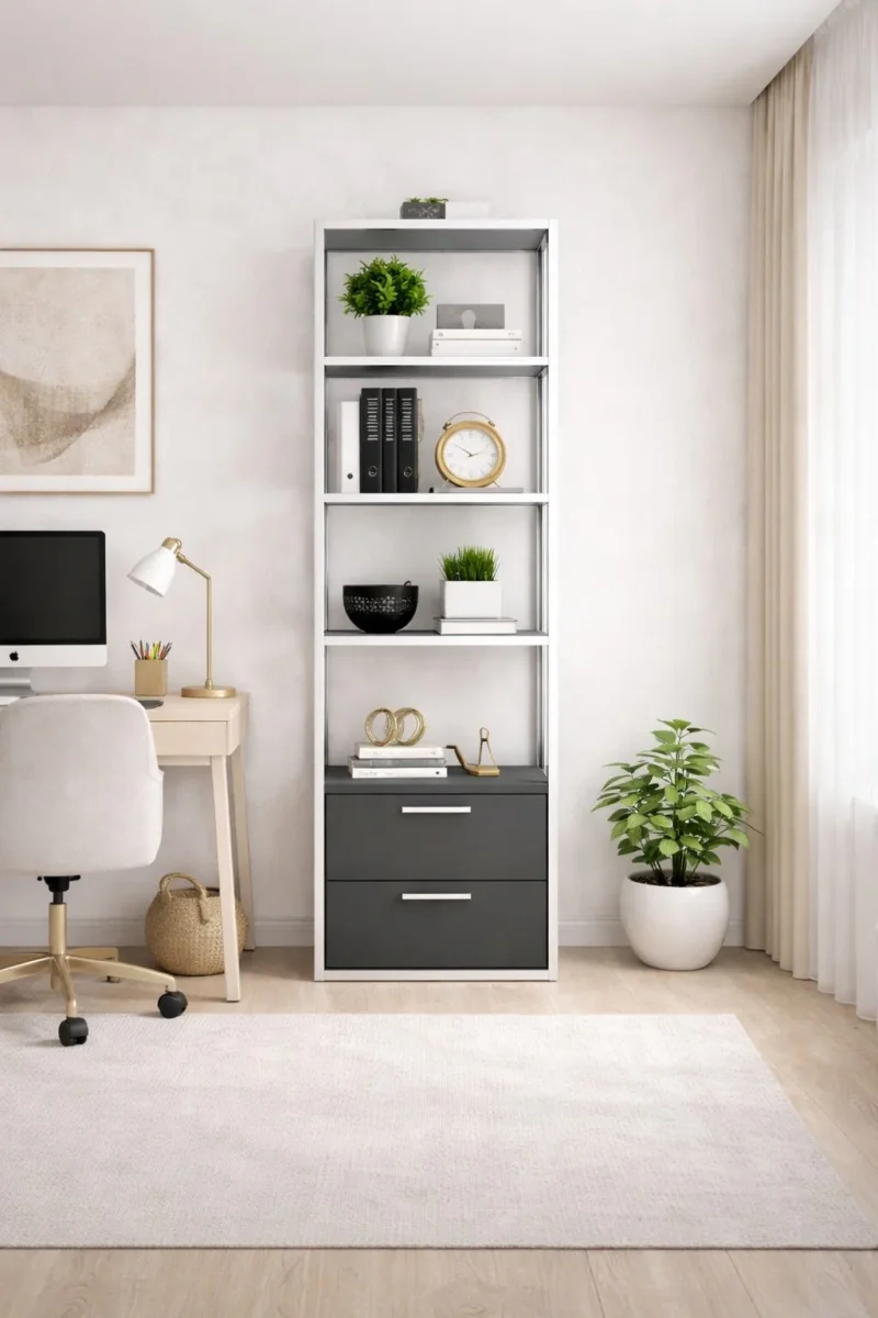 Bibliothèque Robbins blanc blanc anthracite mélamine 39x160x39 cm – Image 3