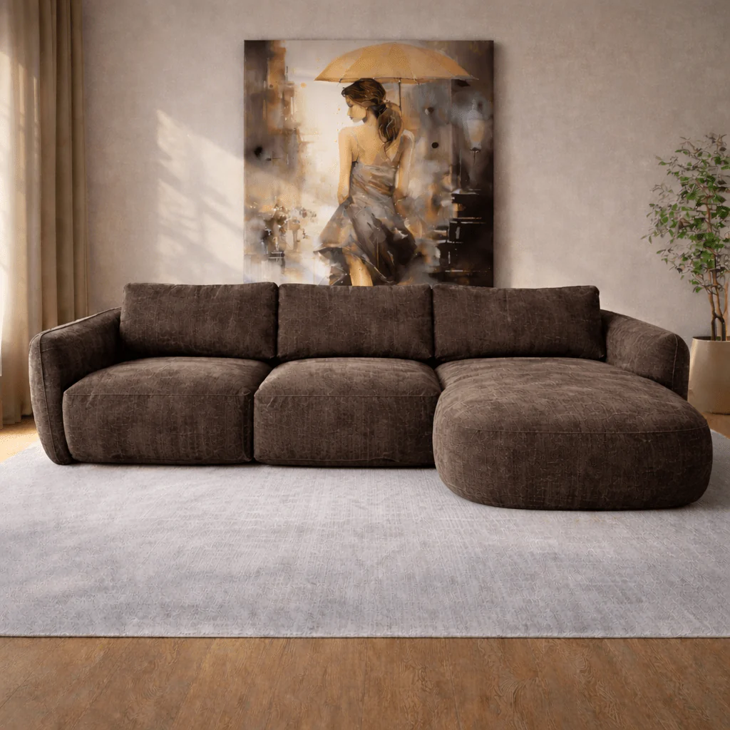 Canapé d'angle chaise longue moka marron tissu structuré Dwayne - droite – Image 3