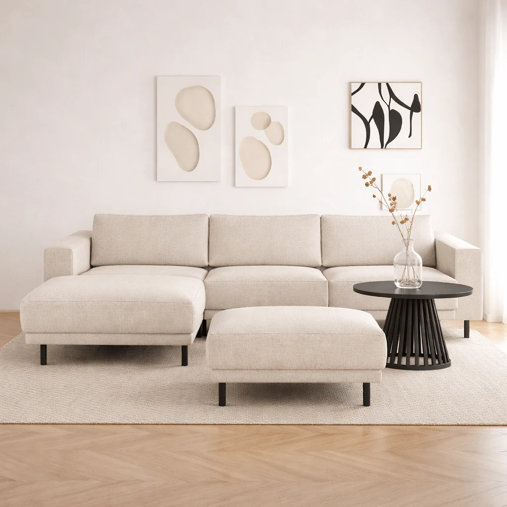 Canapé d'angle moderne 3 places à droite en tissu anthracite Aniko avec repose-léger 240x197x78 cm – Image 3