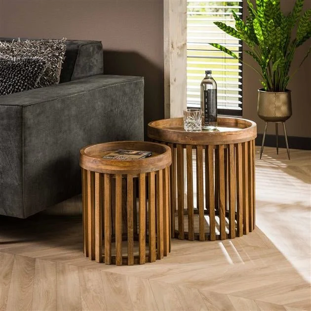 Table d'appoint Ensemble de 2 Hans Bois de Manguier Couleur sable
