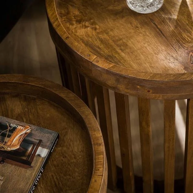 Table d'appoint Ensemble de 2 Hans Bois de Manguier Couleur sable – Image 3