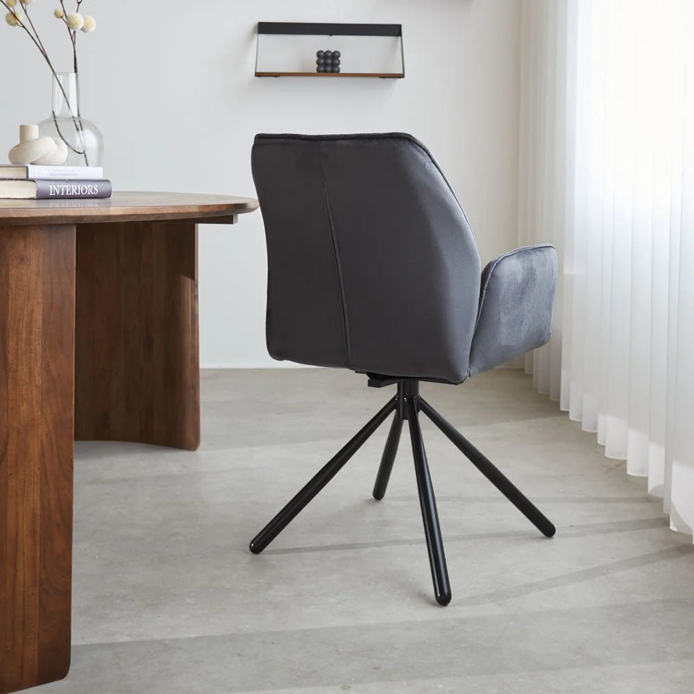 Chaise de salle à manger pivotante Novan en velours anthracite – Image 5