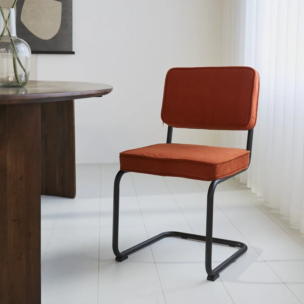 Chaise de salle à manger Remo couleur cuivre en velours côtelé - Sans accoudoirs