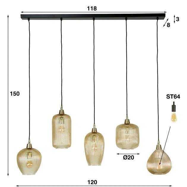 Suspension Ronde Verre Ambre 5-lampes Ella – Image 7