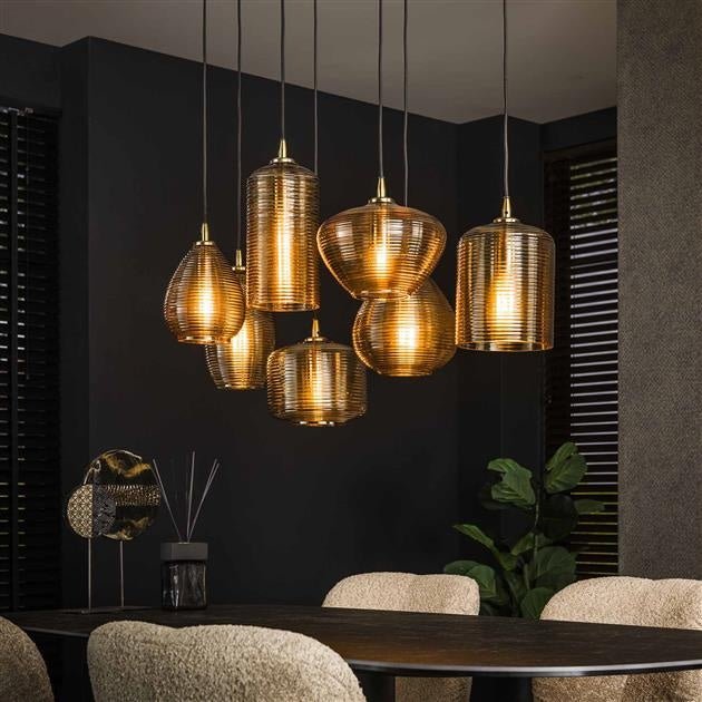 Lampe suspendue Faye 7-Light en verre à rayures en verre ambre – Image 2
