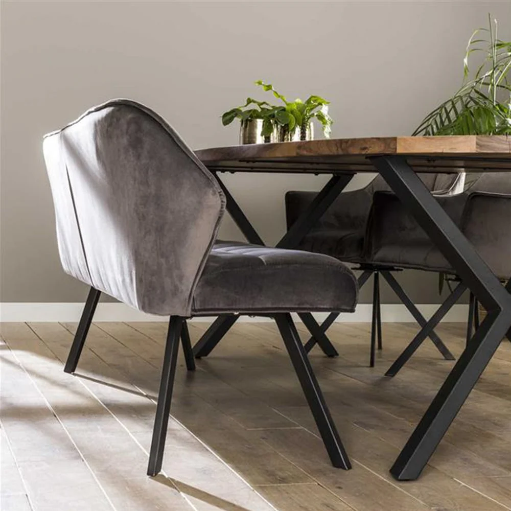 Banquette de salle à manger Lino Velvet Tissu Anthracite 180 cm à carreaux – Image 3
