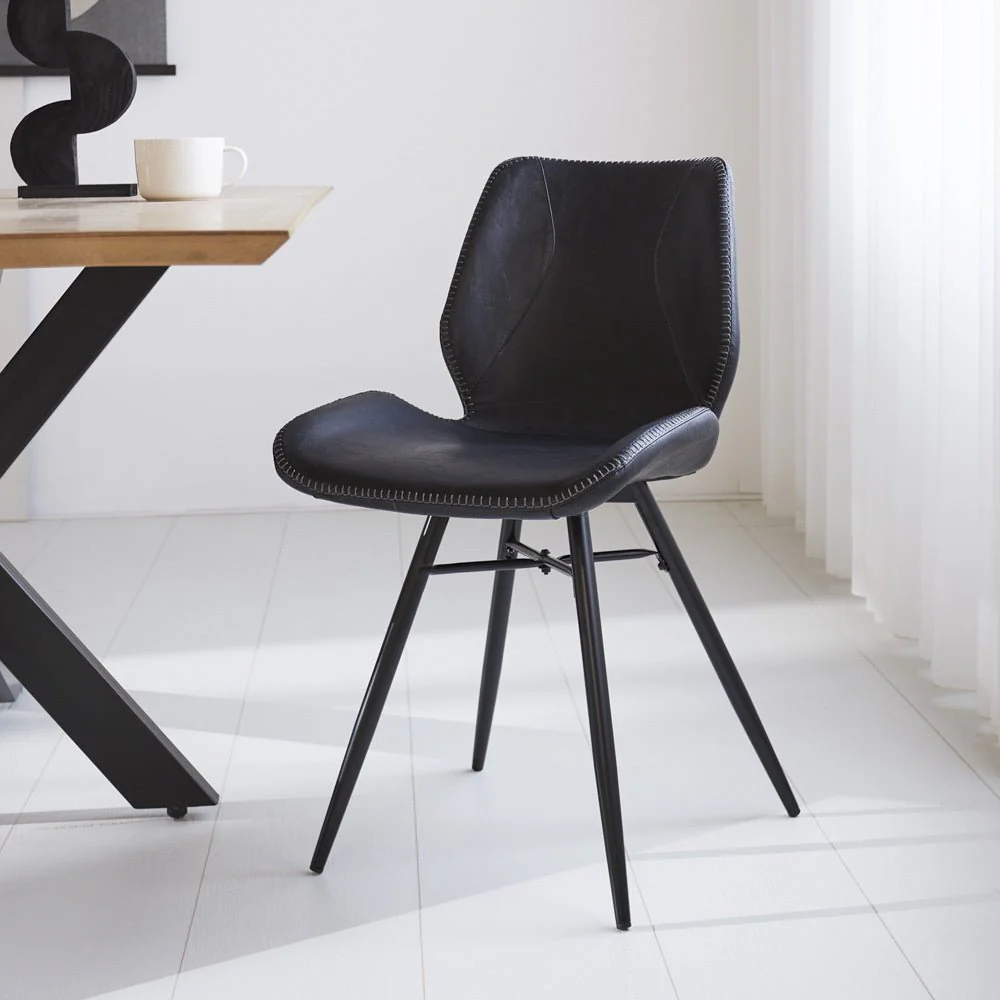 Ensemble de 4 Chaises de Salle à Manger Beau Industriel Noir Similicuir - Sans Accoudoirs – Image 3