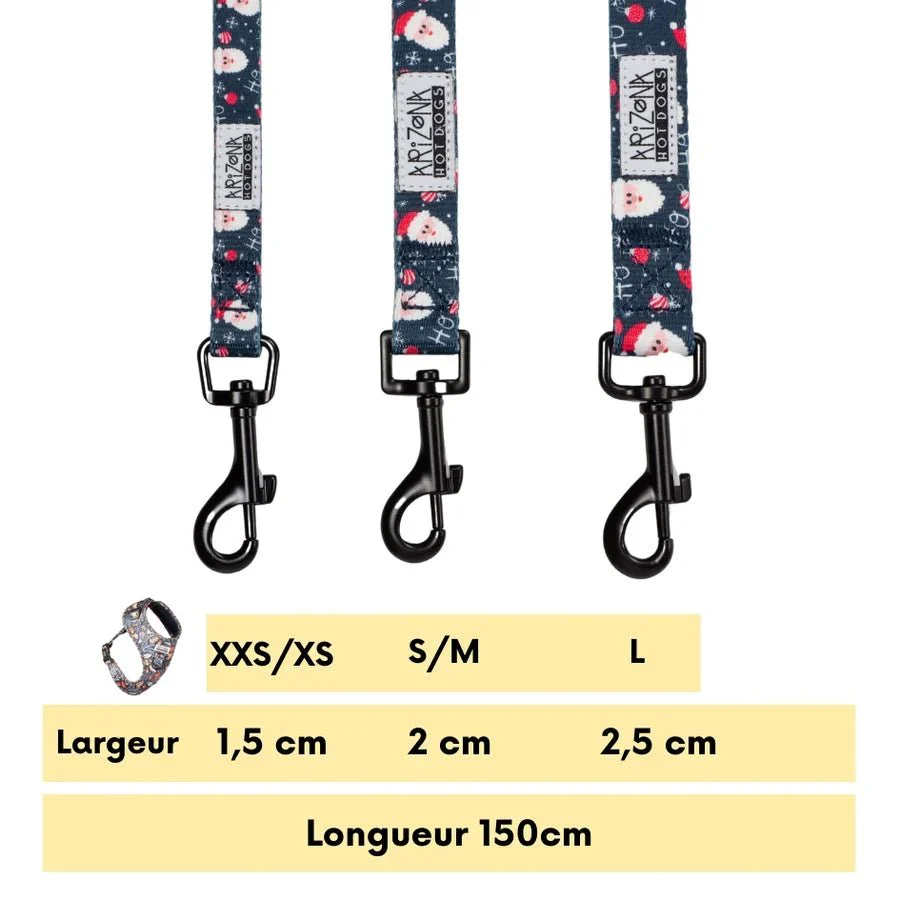 Laisse HoHoHo pour chien Bleu Foncé – Nylon Motif Père Noël – Image 3