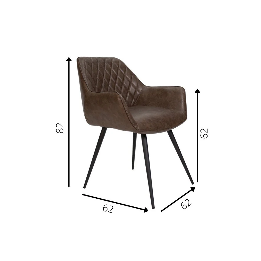 Chaise de salle à manger industrielle Taupe Cara en simili cuir - Motif en losanges - Avec accoudoir – Image 8