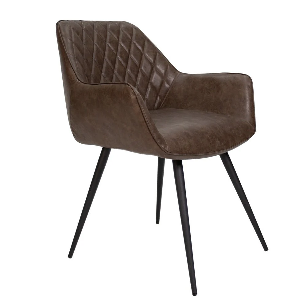 Chaise de salle à manger industrielle Taupe Cara en simili cuir - Motif en losanges - Avec accoudoir – Image 7